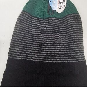 Green and Black Striped Beanie